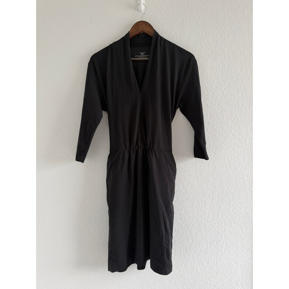 Patagonia Gorpcore Wrap Dress Size M Black Organic Cotton Blend V-Neck Pocket